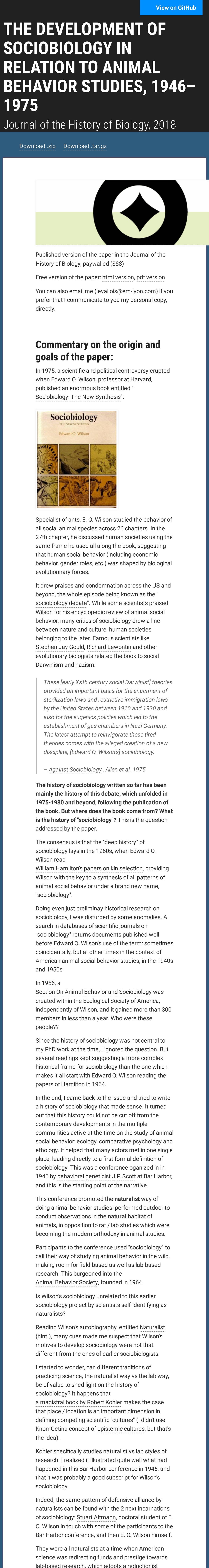 Show HN: A History of Sociobiology