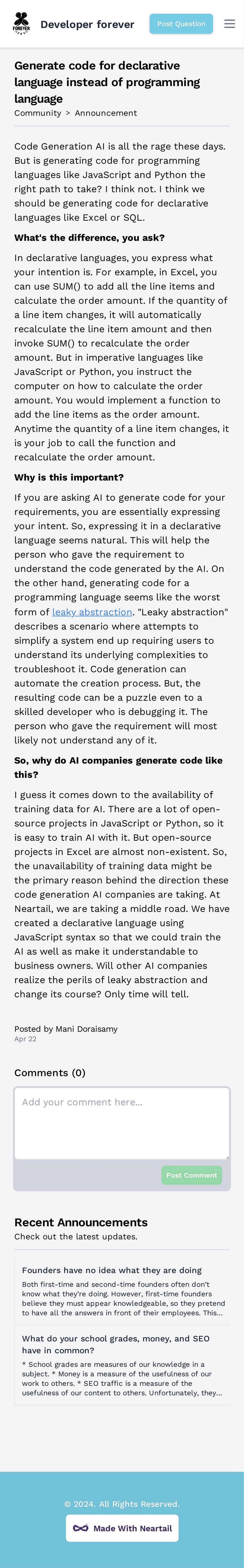 Generate code for declarative language instead of programming language