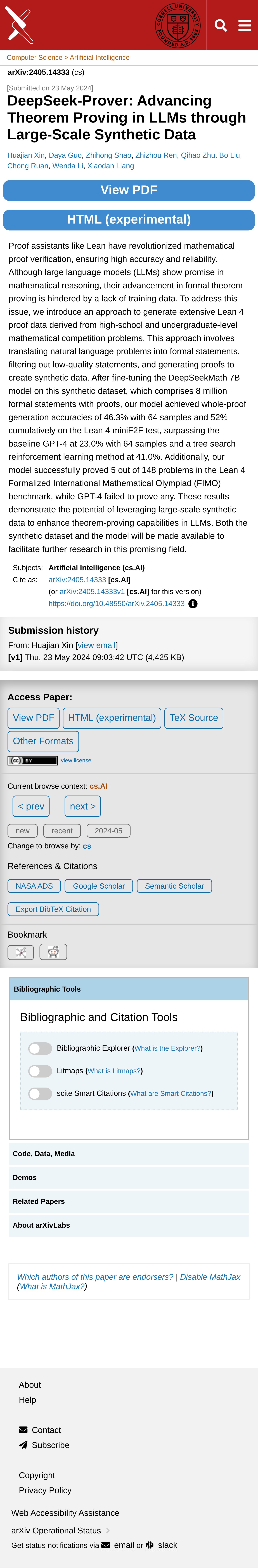 DeepSeek: Advancing theorem proving in LLMs through large-scale synthetic data