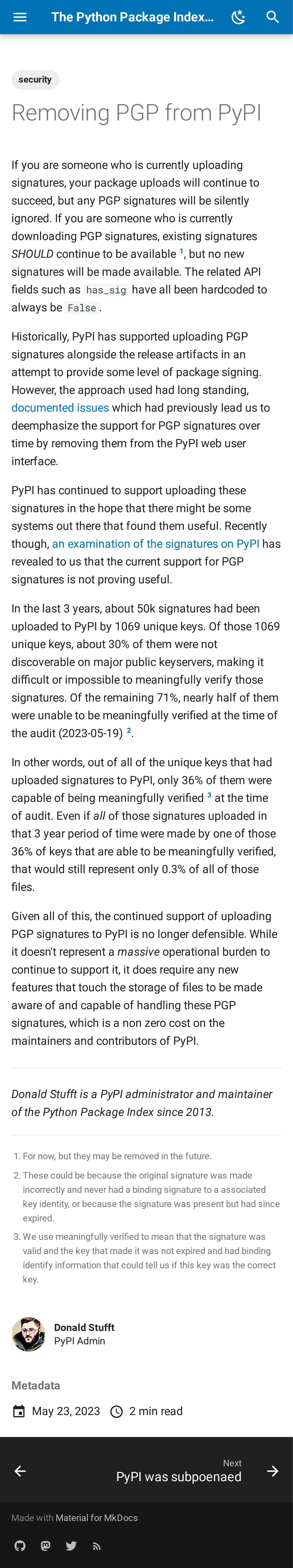 Removing PGP from PyPI (2023)