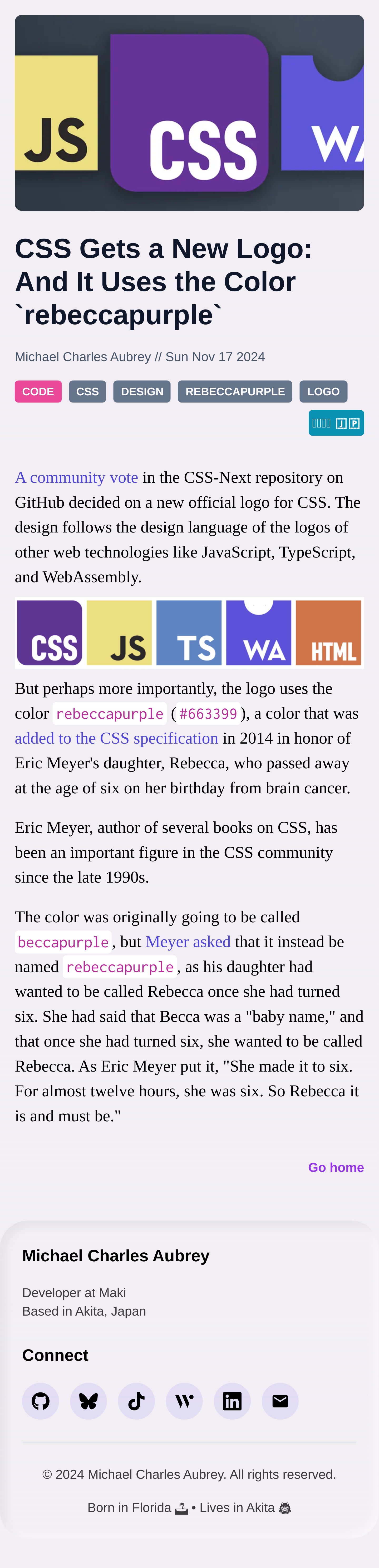 CSS gets a new logo and it uses the color `rebeccapurple`